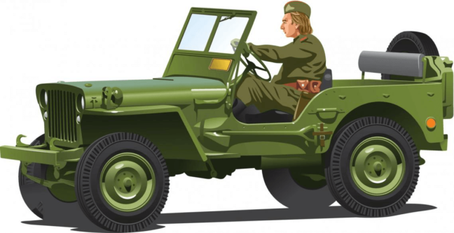 Military jeep with a soldier driving, relevant to DUI laws and military DUI context in Virginia.