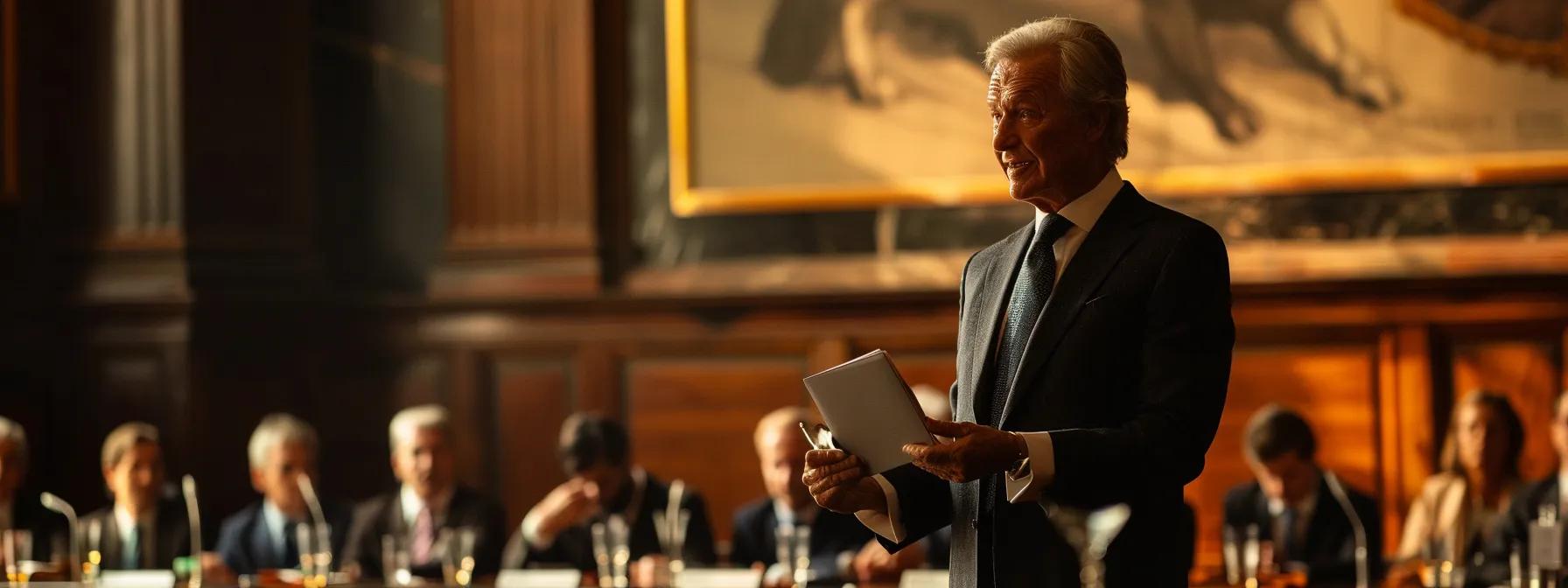 a tense courtroom scene depicts a lawyer in a crisp suit passionately presenting a case before a stern judge, with the weight of a dui charge and its repercussions hanging heavily in the air, emphasizing the seriousness of license suspension laws.