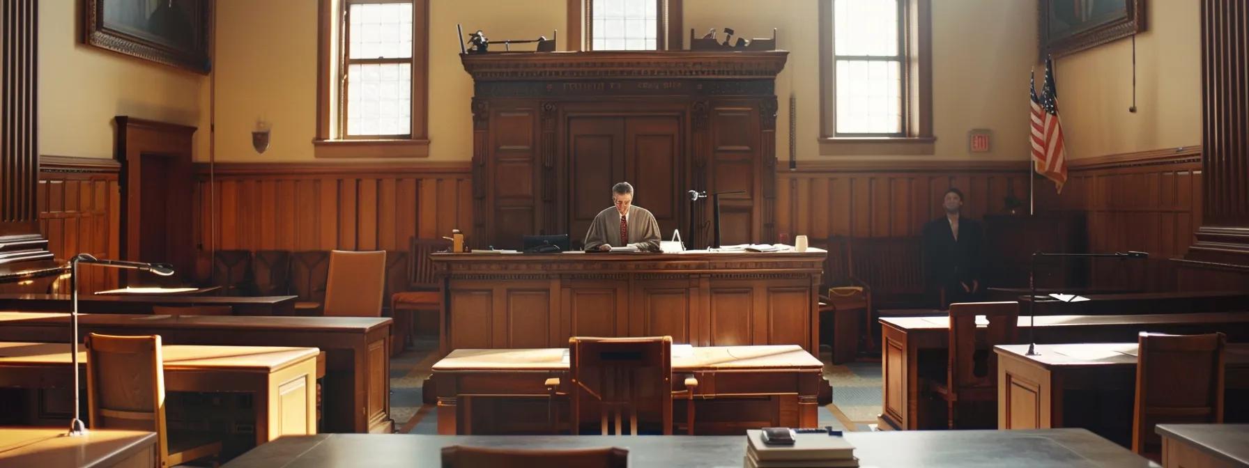a solemn courtroom scene captures a judge thoughtfully evaluating evidence and testimonies, with an air of gravity surrounding the decision-making process regarding child custody.